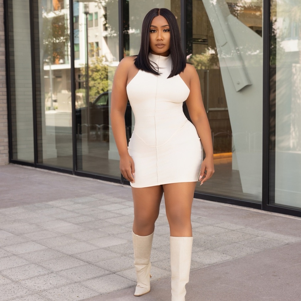 “JOVIE “ mini Cream Sleeveless Dress